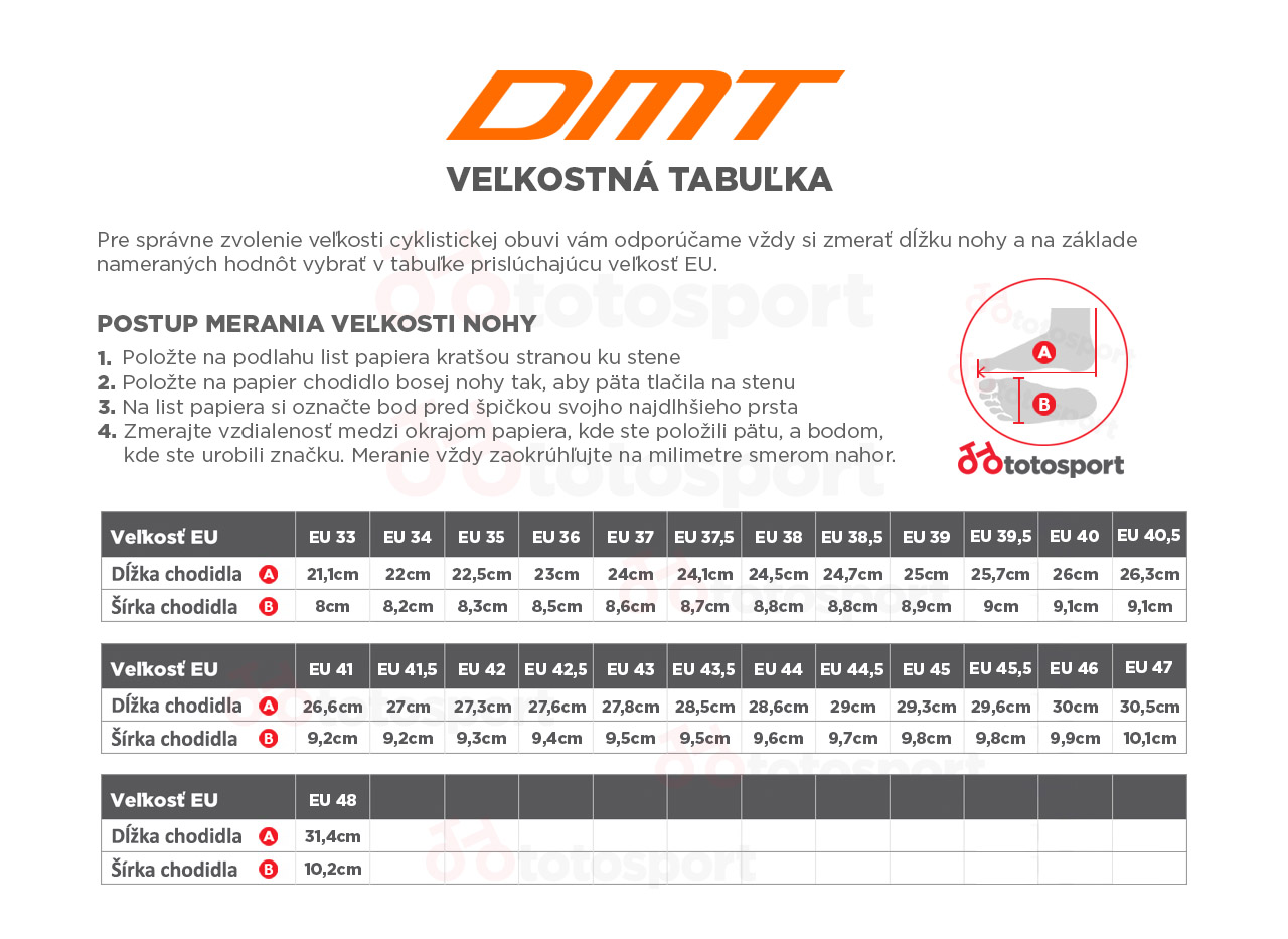 DMT - Velkostna tabulka